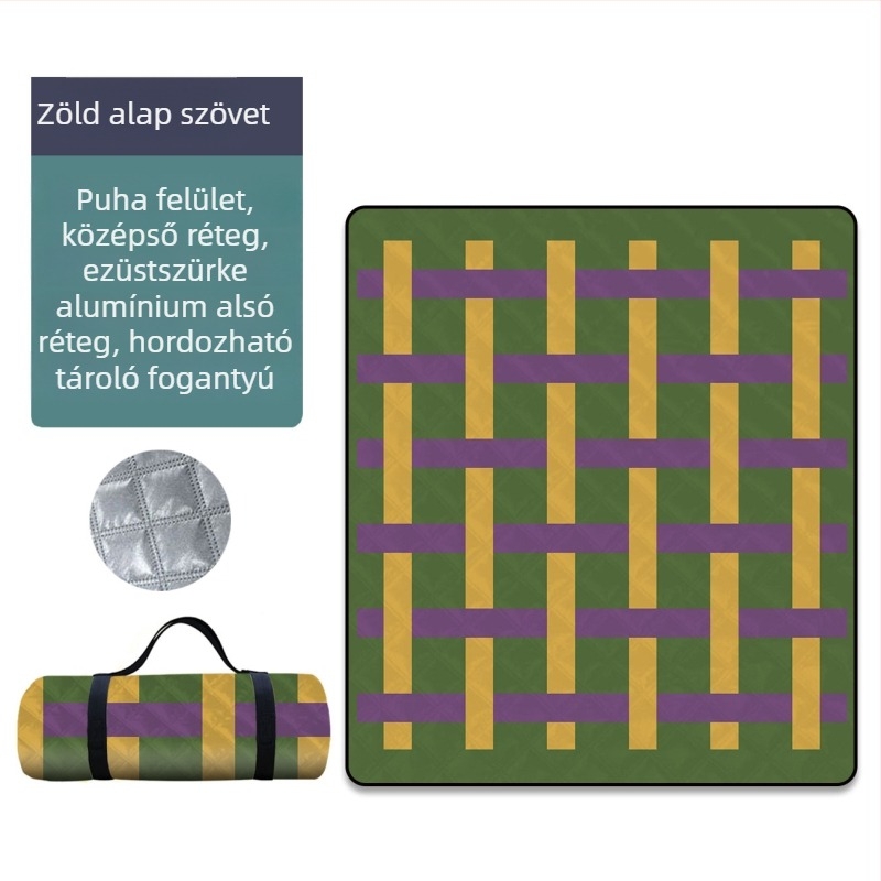 Vastagított nedvességálló piknik matrac, összecsukható kültéri hordozható matrac alumíniumfóliával; anyag: poliészter rost; vízálló réteg: PE pamut; ideális a strandhoz, piknikhez és szabadtéri kirándulásokhoz.