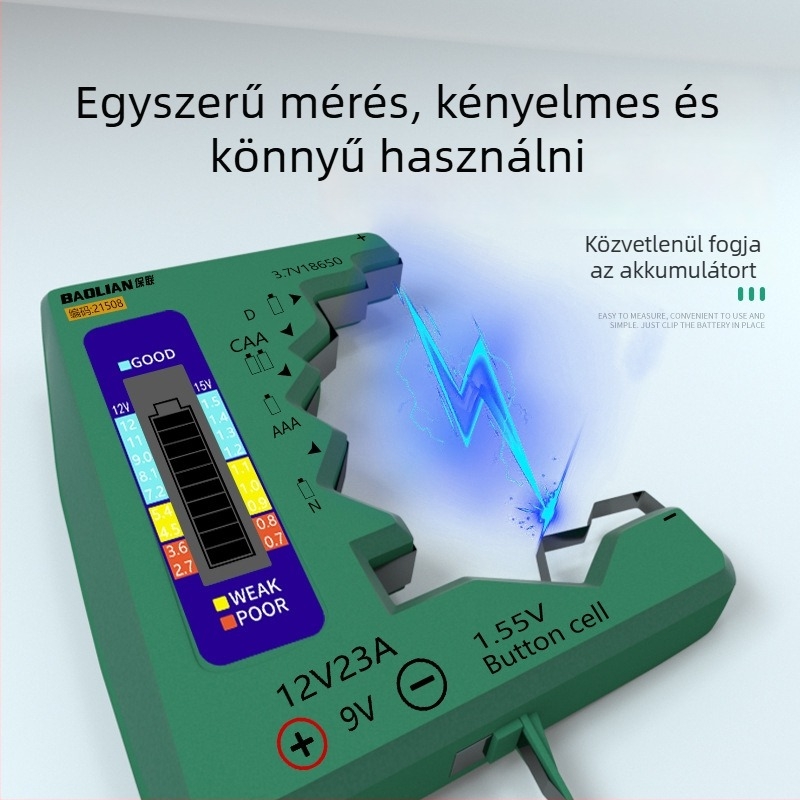 Akkumulátor kapacitásmérő digitális kijelzővel, univerzális akkumulátorokhoz