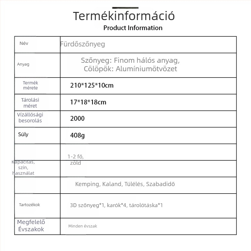 Oxford cloth kültéri kemping nedvességálló matrac, 3D mintázat, extra vastag, csúszásmentes padlómat, 210 x 120 cm, 4–6 személy részére