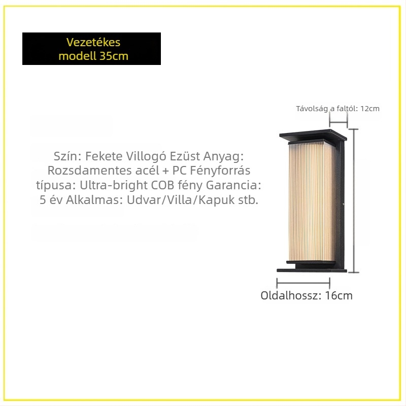 Kültéri falikar IP65 vízálló, rozsdamentes acél ház, 220V bemenet, Sanan Optoelectronics LED, élettartam 50 000 óra