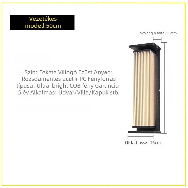 Kültéri falikar IP65 vízálló, rozsdamentes acél ház, 220V bemenet, Sanan Optoelectronics LED, élettartam 50 000 óra