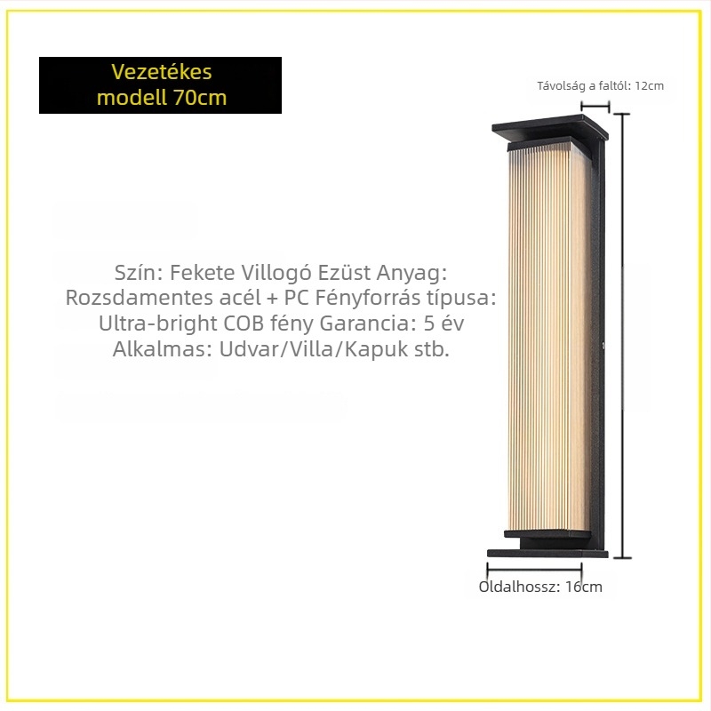 Kültéri falikar IP65 vízálló, rozsdamentes acél ház, 220V bemenet, Sanan Optoelectronics LED, élettartam 50 000 óra