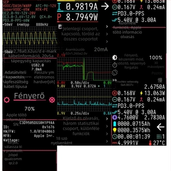 PowerZ YK003C USB-tesztkészülék PD PPS támogatással, dummy terhelés monitorozással és ripple detektálással, áram- és feszültségméréssel