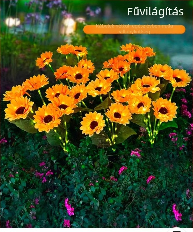 Napenergia kültéri udvari lámpa napraforgó alakú kerthez | LED világítás | Anyagok: Juan szövet + ABS + rozsdamentes acél | IP65 vízállóság | EU CE tanúsítvány | Testreszabás elérhető