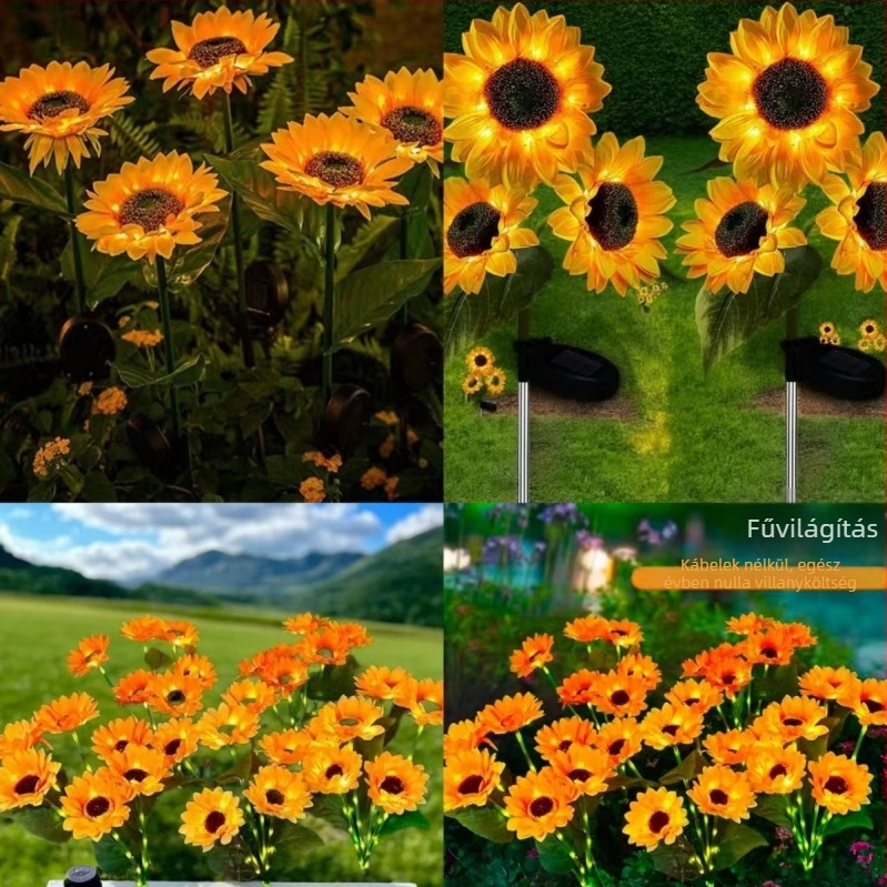 Napenergia kültéri udvari lámpa napraforgó alakú kerthez | LED világítás | Anyagok: Juan szövet + ABS + rozsdamentes acél | IP65 vízállóság | EU CE tanúsítvány | Testreszabás elérhető