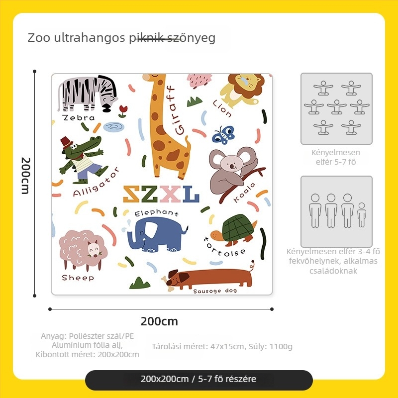 Three Little Donkeys piknik szőnyeg, 200×200 cm, nedvességálló és vastag, kültéri kempinghez, fűre és strandhoz