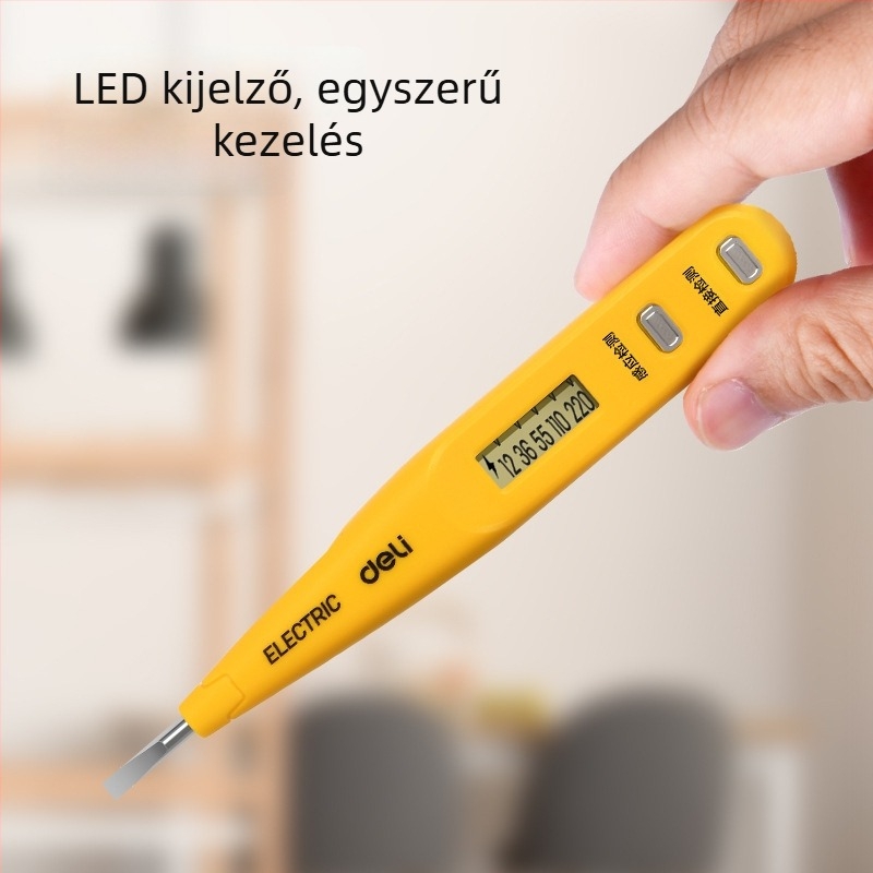Deli feszültség-tesztelő toll digitális kijelzővel, 12-250V, DL8003