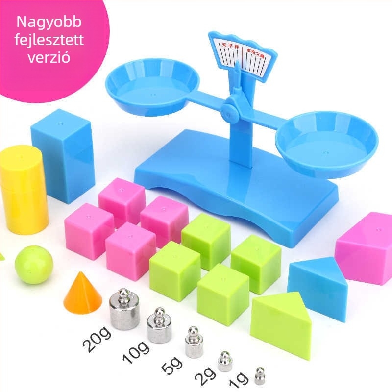 Duoqi egyensúlymérleg – oktatási segédeszköz általános iskolába (2–3. osztály), matematika és fizika kísérletek, műanyag kivitel, tálca és súlyok.