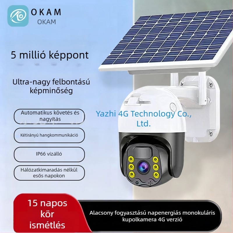 Feikaiya 4G napelemes kupolkamera kültéri használatra, 1080p, éjjellátás, vízálló, mobilalkalmazás-vezérlés