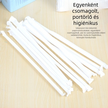 PLA lebomló papírszívószálak - görbült cső, egyenként csomagolva, tej-teához, gyerekeknek otthoni használatra