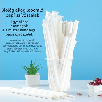 PLA lebomló papírszívószálak - görbült cső, egyenként csomagolva, tej-teához, gyerekeknek otthoni használatra