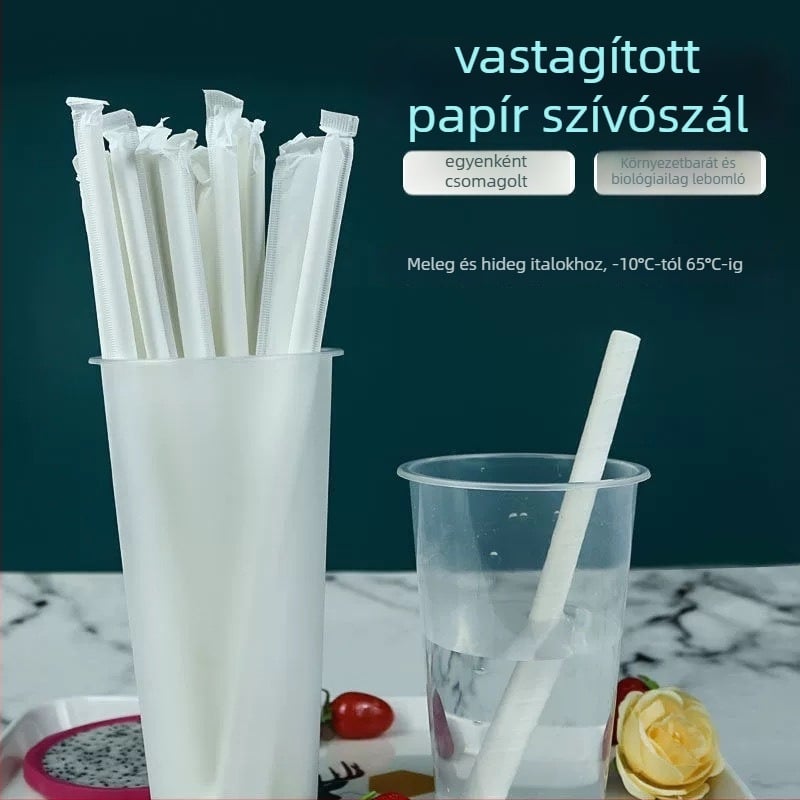 PLA lebomló papírszívószálak - görbült cső, egyenként csomagolva, tej-teához, gyerekeknek otthoni használatra