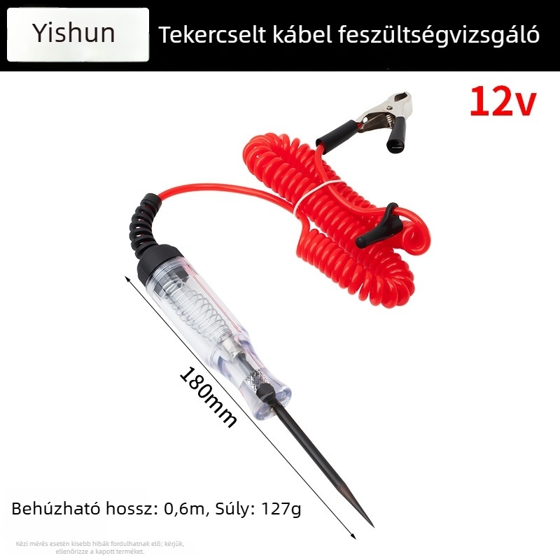 Autó DC feszültségmérő toll spirálvezetékével, 6-24V tartomány autóelektronikai áramkörök karbantartásához