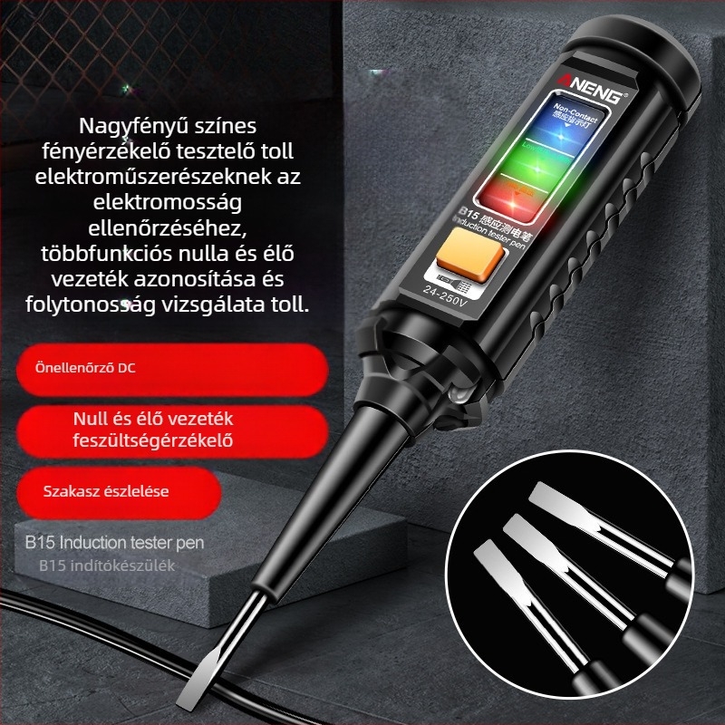 Aneng elektromos teszt toll - érzékelő nagy fényerővel, élő/semleges azonosítás, folytonossági vizsgálat
