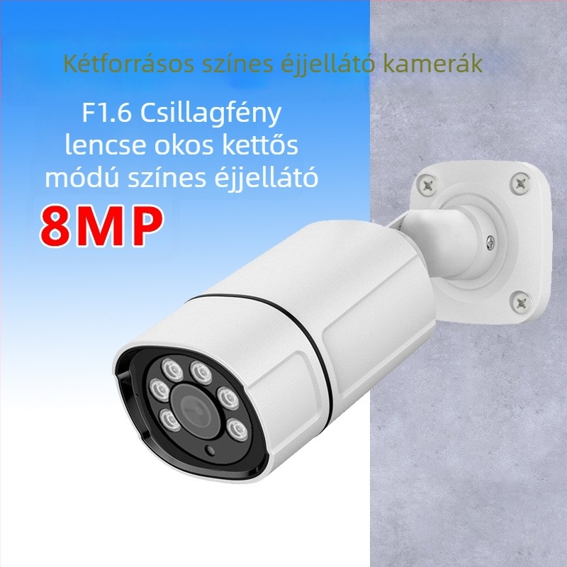 Kábeles POE kamera, 8MP 4K, kettős fényforrású színes éjjellátás, 3,6 mm objektív, IR tartomány 0–20 m