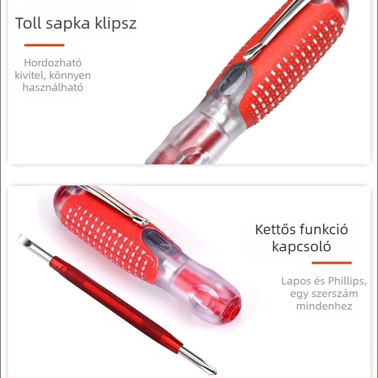 Feszültségteszt toll és csavarhúzó, 100–500 V, háromszínű, kettős használatú kézi eszköz