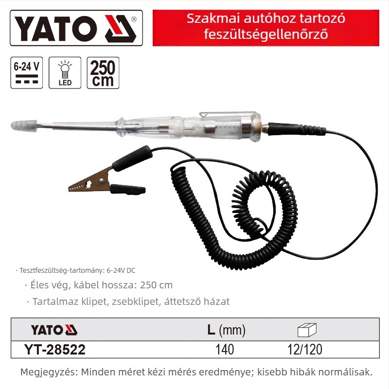 Yato autó feszültségtesztelő toll 6V-12V – autóvillamossági diagnosztikai eszköz