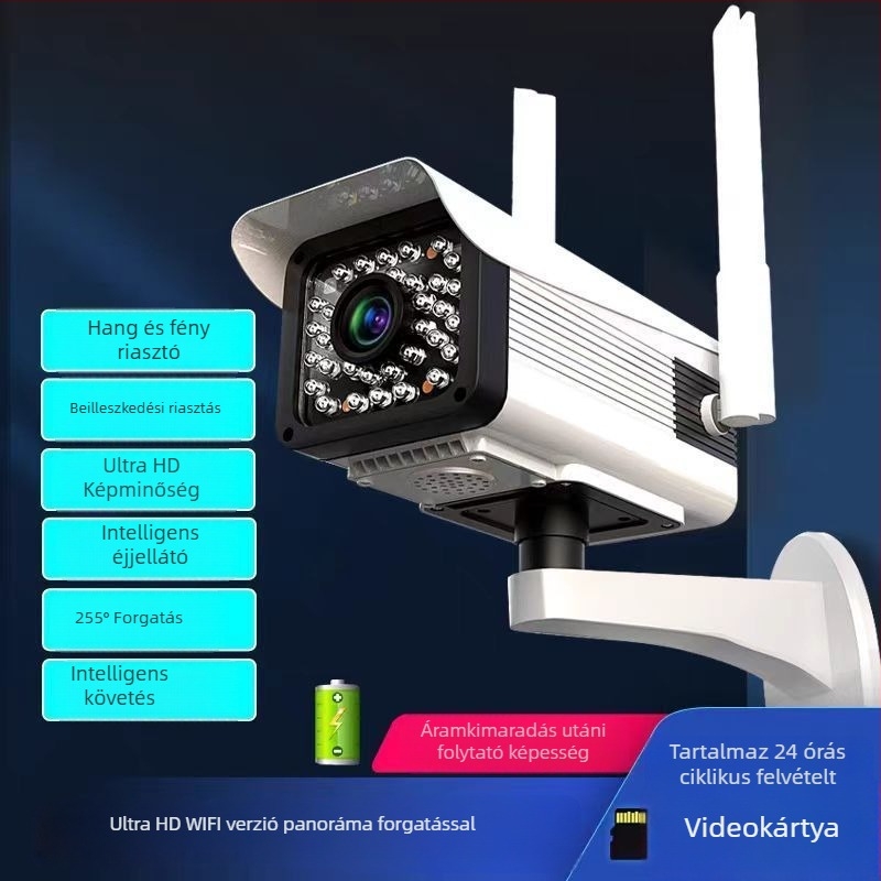 Vezeték nélküli megfigyelő kamera WiFi-vel, kültéri vízálló, villámvédelmi, valós idejű interkom és távoli be-/kikapcsolás, 16V+ tápegység
