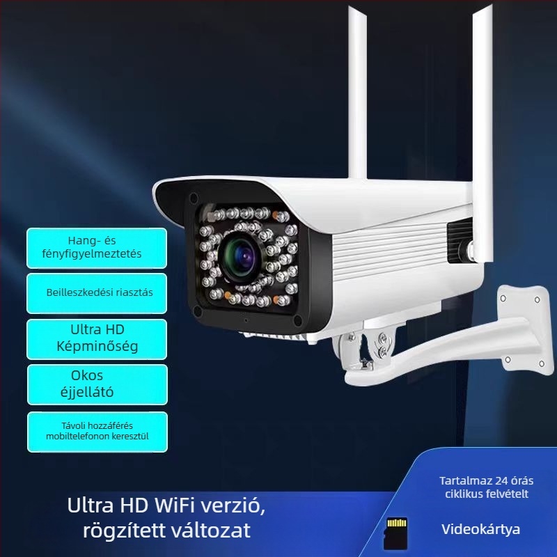 Vezeték nélküli megfigyelő kamera WiFi-vel, kültéri vízálló, villámvédelmi, valós idejű interkom és távoli be-/kikapcsolás, 16V+ tápegység