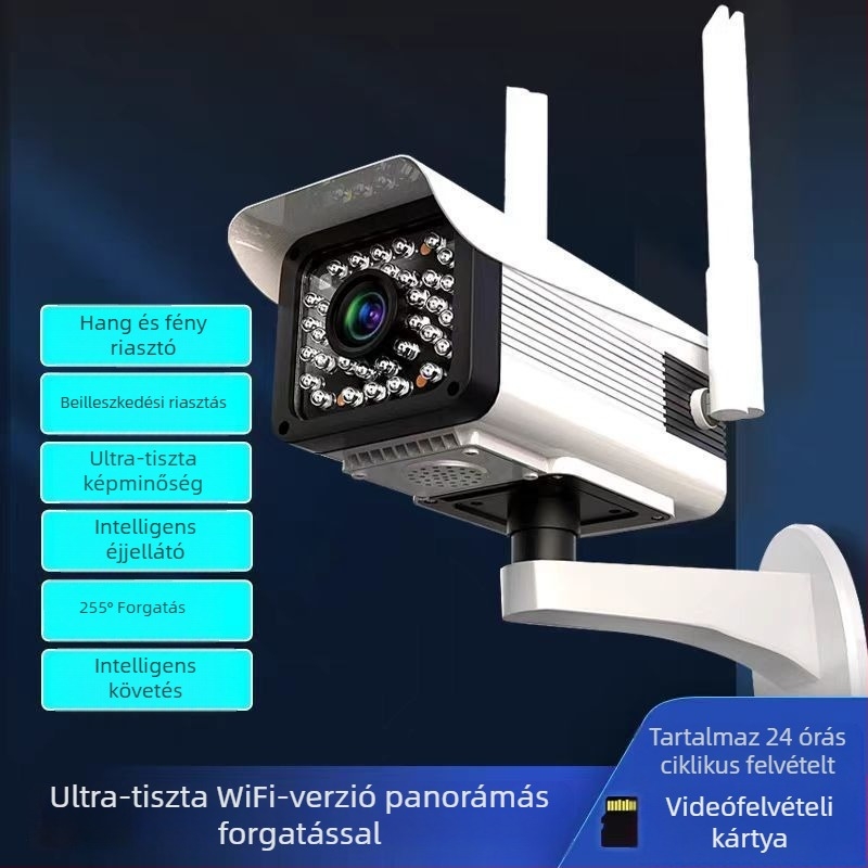 Vezeték nélküli megfigyelő kamera WiFi-vel, kültéri vízálló, villámvédelmi, valós idejű interkom és távoli be-/kikapcsolás, 16V+ tápegység