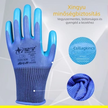 Xingyu A688 tenyérbevonatos latex munkakesztyű, csúszásmentes, kopásálló, ipari gyártáshoz és kerthez