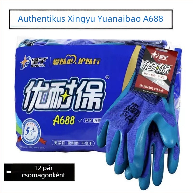 Xingyu A688 tenyérbevonatos latex munkakesztyű, csúszásmentes, kopásálló, ipari gyártáshoz és kerthez