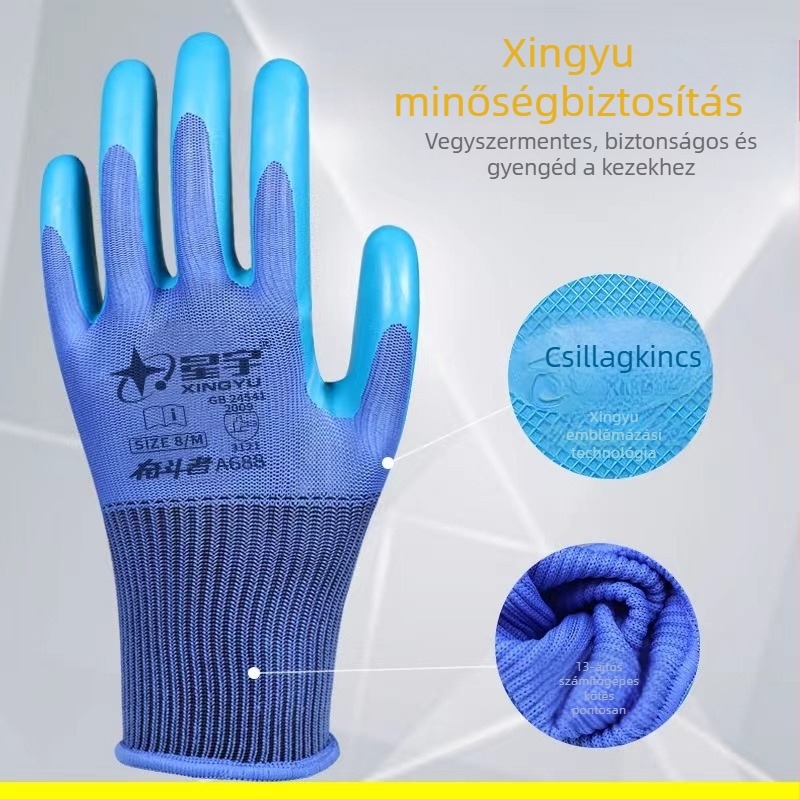 Xingyu A688 tenyérbevonatos latex munkakesztyű, csúszásmentes, kopásálló, ipari gyártáshoz és kerthez