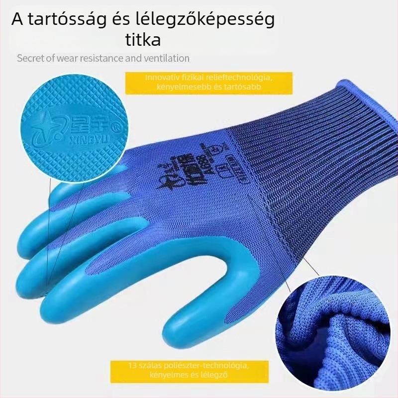 Xingyu A688 tenyérbevonatos latex munkakesztyű, csúszásmentes, kopásálló, ipari gyártáshoz és kerthez