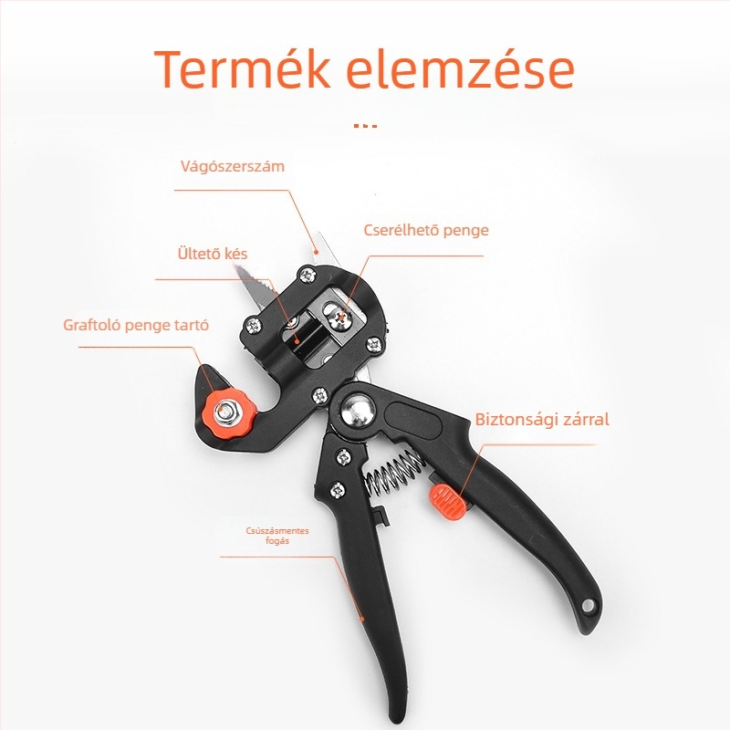 Gyümölcsfa oltó- és metsző eszköz - magas széntartalmú acél, 0.48 kg, 14 mm vágási átmérő, TPR markolat