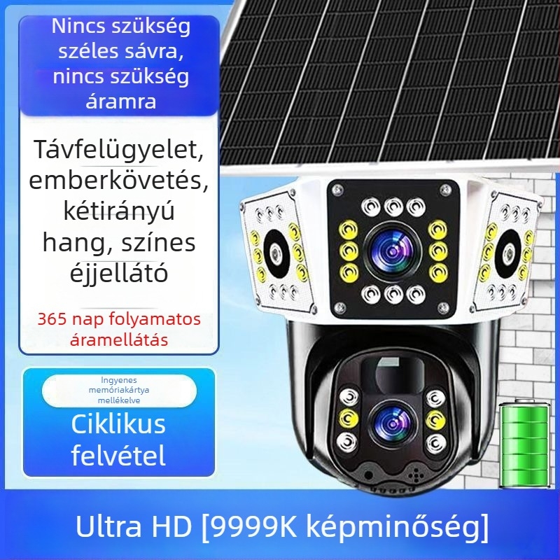 Napelemes kültéri megfigyelő kamera, 360°-os lefedettséggel, holt-zónák nélkül, ultraéles, vízálló