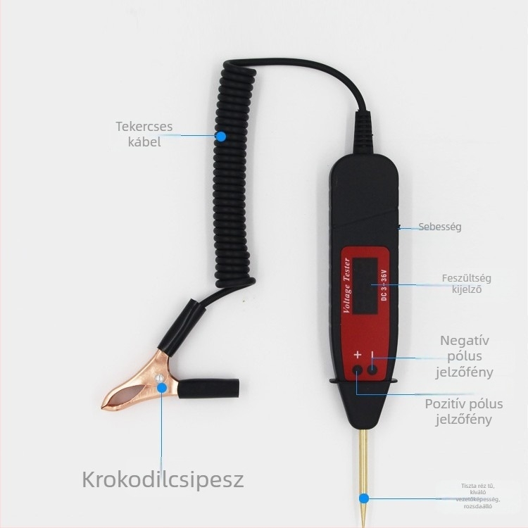 Autókarbantartásra szánt feszültségmérő toll digitális kijelzővel, többfunkciós áramkörteszter, 3-36V tartomány