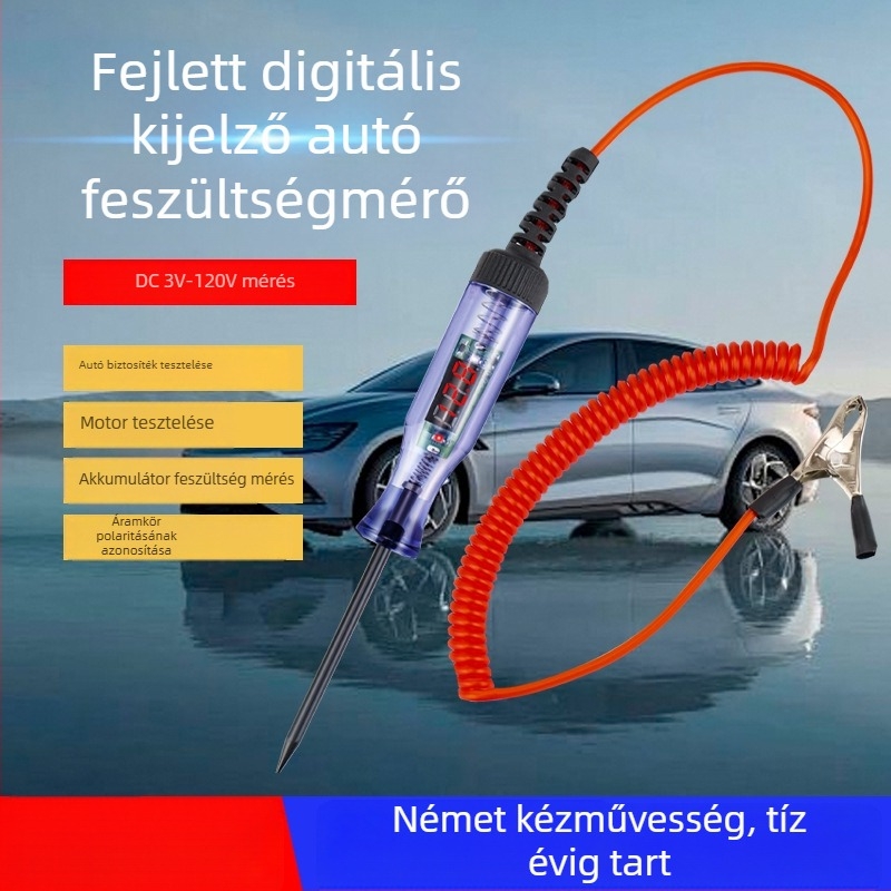 Autó LED-teszt toll digitális kijelzővel — 5V/12V/24V/80V/120V áramkör és biztosíték teszt