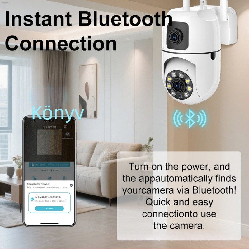 WiFi PTZ biztonsági kamera kétirányú audióval, éjjellátás 0.01 lux, Bluetooth, beltéri használat