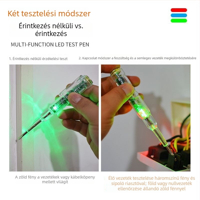 Feszültségteszter toll riasztó hanggal és LED kijelzővel, nagy pontosságú (Háztartási használatra, kontinuitási teszt)