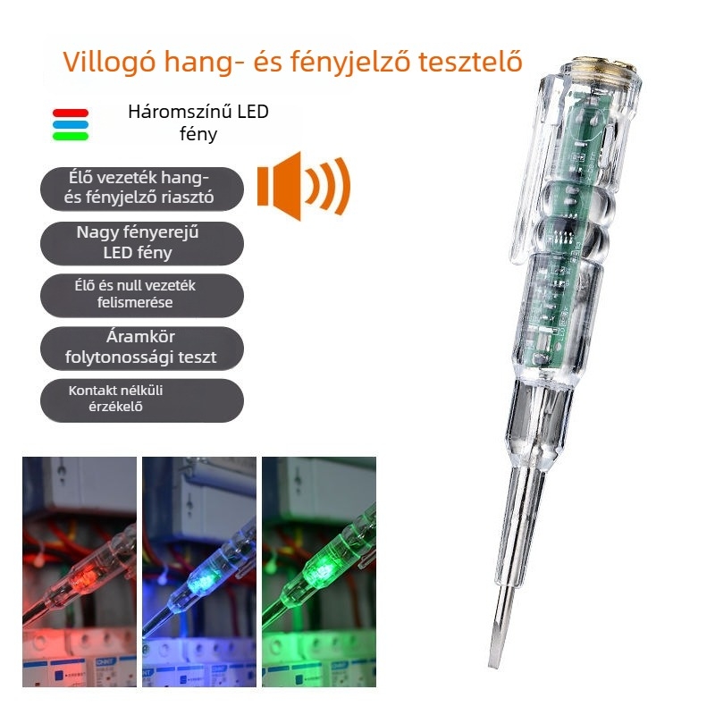 Feszültségteszter toll riasztó hanggal és LED kijelzővel, nagy pontosságú (Háztartási használatra, kontinuitási teszt)