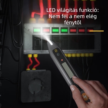 Feszültség-teszt toll digitális kijelzővel — Deli HT7005, 12–250V, multifunkcionális indukciós tesztelő otthoni használatra