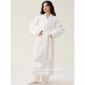 Őszi–téli vastag coral fleece köntös rizsszem mintával, puha, uniszex hosszú fazon, pároknak, meleg