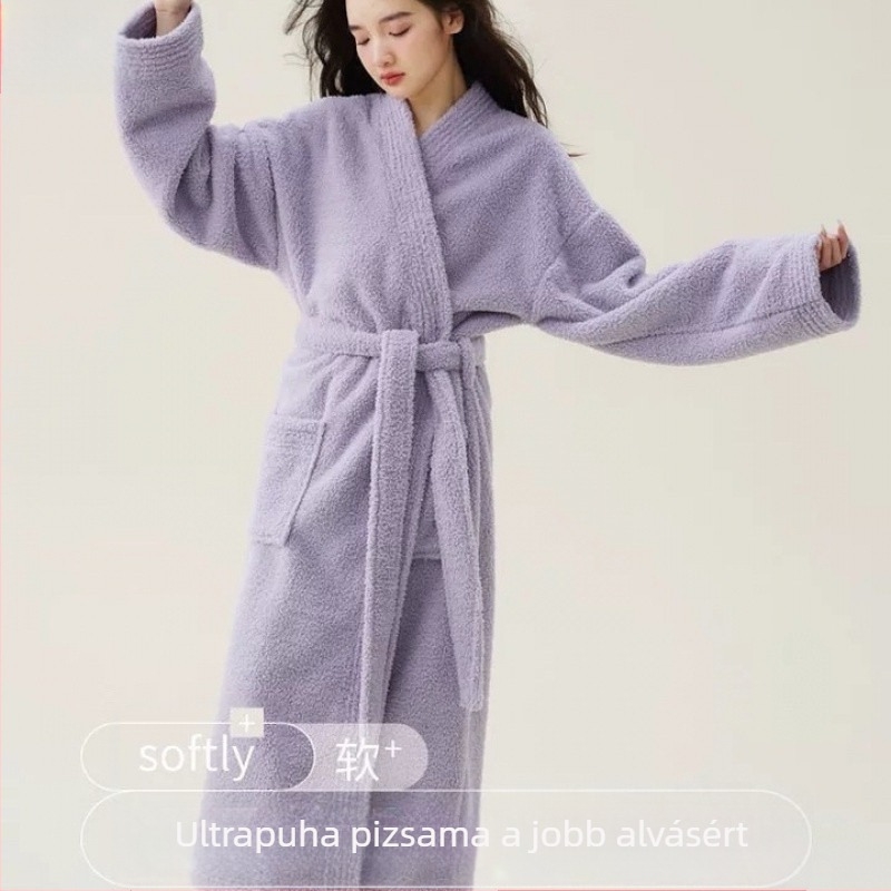 Őszi–téli vastag coral fleece köntös rizsszem mintával, puha, uniszex hosszú fazon, pároknak, meleg