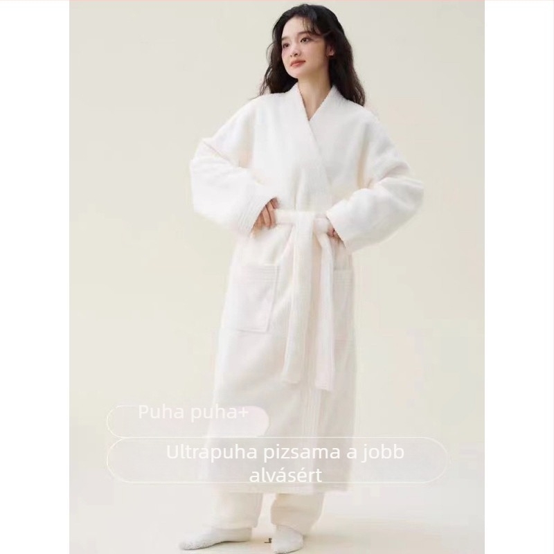 Őszi–téli vastag coral fleece köntös rizsszem mintával, puha, uniszex hosszú fazon, pároknak, meleg