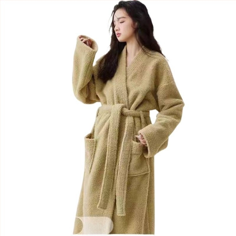 Őszi–téli vastag coral fleece köntös rizsszem mintával, puha, uniszex hosszú fazon, pároknak, meleg