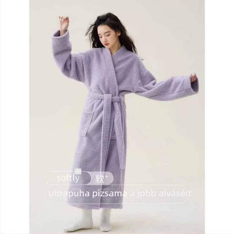 Őszi–téli vastag coral fleece köntös rizsszem mintával, puha, uniszex hosszú fazon, pároknak, meleg