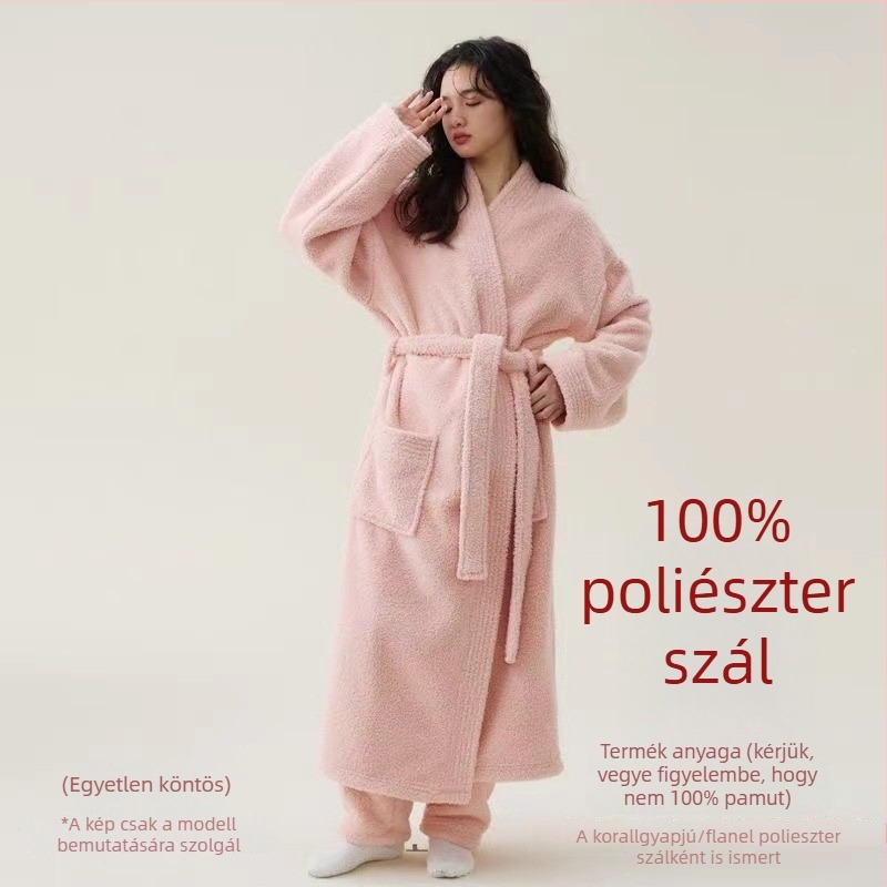 Őszi–téli vastag coral fleece köntös rizsszem mintával, puha, uniszex hosszú fazon, pároknak, meleg
