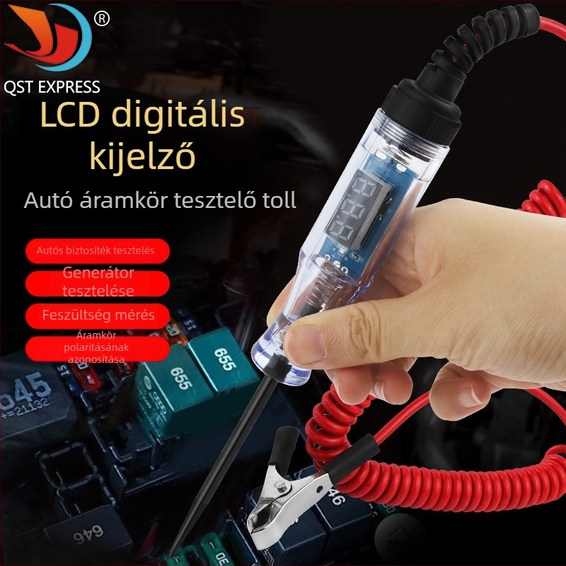 Autóvillamossági digitális kijelzős tesztpen, 5–120V, áramkörök vizsgálata