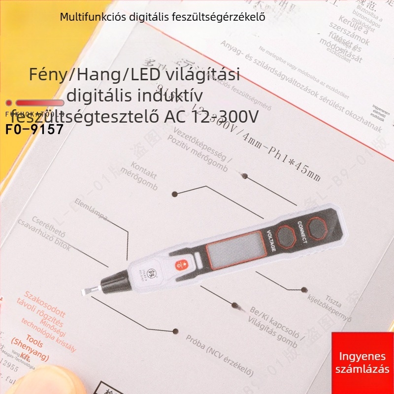 Peon Fo-9157 Többcélú elektromos tesztelő toll digitális kijelzővel, kontinuitás vizsgálat és csavarhúzó – otthoni használatra