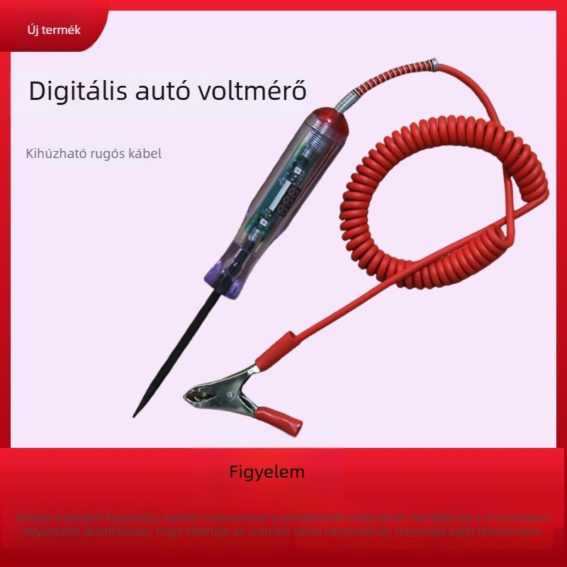 Autó LED digitális kijelzős teszt toll elektromos körök diagnosztikájához, 6–24V, professzionális használatra