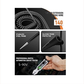 Autóteszt lámpa – nehéz terhelésű, digitális LED elektromos teszter 5–90V