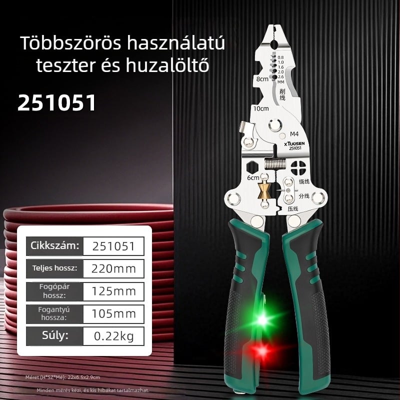 Xtuosen Villanyszerelőknek szánt vezetékleválasztó fogó – Többfunkciós eszköz elektromos teszttel, hegyes végű, 0,22 kg, Modell 251051