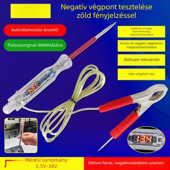 Feszültség-tesztelő toll LED-lámpával, digitális kijelző, négyfunkciós, autódiagnosztika, 3-48V tartomány, készlet 1 db, kb. 30 g