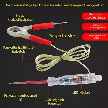 Feszültség-tesztelő toll LED-lámpával, digitális kijelző, négyfunkciós, autódiagnosztika, 3-48V tartomány, készlet 1 db, kb. 30 g
