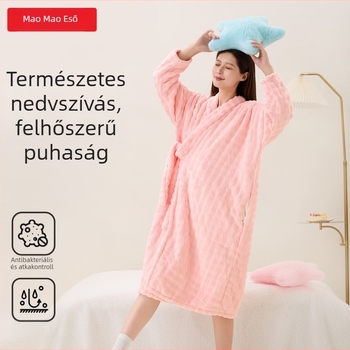 Női korall-flíz fürdőköpeny – nedvszívó, teljes testet befedő fürdőlepel, tavasz–ősz kiadás